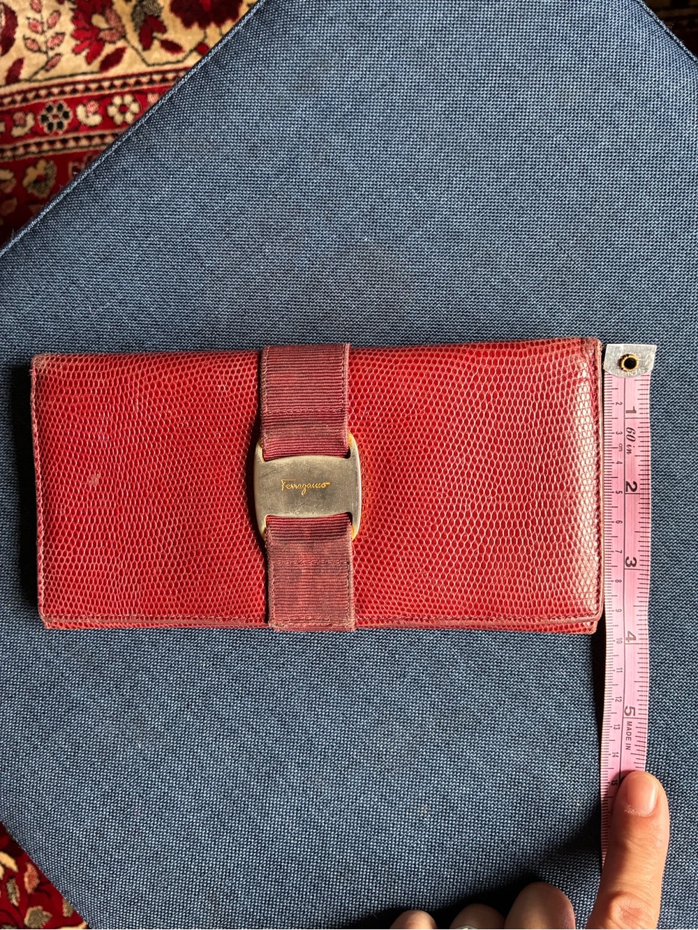 Salvatore Ferragamo Bordeaux Textured Leather Bow-Accent Wallet Purse - Picture 3 of 12